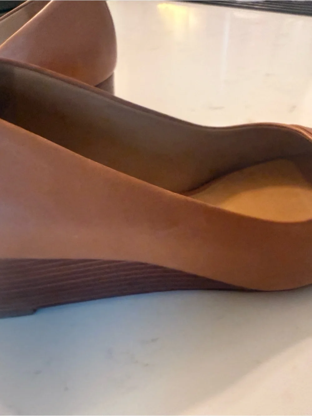 Tory Burch Kira Open Toe Wedge in Tan